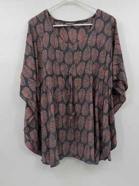 Napua Collection Top Women OS Gray Pink Hawaiian Cover Up Tunic Tropical Hole